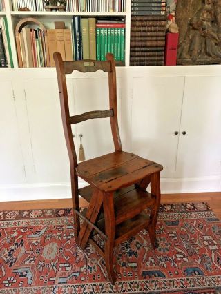 French Country 19th Century Metamorphic Library Chair Ladder Steps Stairs