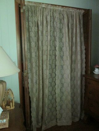 1 Pair Vintage Jc Penney Tan Sheer Lace Window Curtain Panels 82 " L X 58 " W