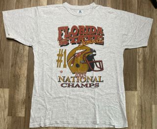Vintage 1993 Fsu Florida State Seminoles National Champs Gray Shirt Sz Xl