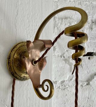 Very Fine W.  A.  S.  Benson Arts & Crafts copper & brass wall lights 2