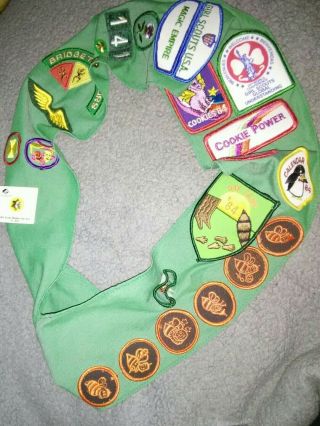 Vintage Girl Scouts Slash Uniform With Pins & Badges Cookie Patches 80s Flare