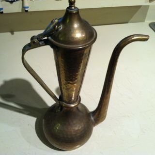 Vintage Arabic Brass Pewter Tea Pot Middle Eastern Islamic Bedouin Pitcher W/lid