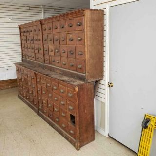 Rare Large Antique Vintage 1800 ' s Oak Pharmacy Apothecary 2 Piece 10FT Cabinet 2