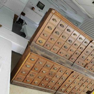 Rare Large Antique Vintage 1800 ' s Oak Pharmacy Apothecary 2 Piece 10FT Cabinet 3