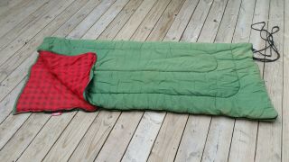 Vintage Coleman Sleeping Bag Green Red Check Camping Lodge