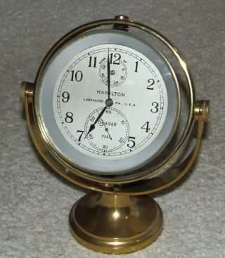 Hamilton 21 Chronometer In Rare Glass Display Case - Brass Desk Stand