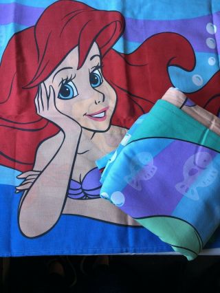 Vintage Walt Disney Little Mermaid Twin Flat Sheet Pillowcase Purple Green Blue