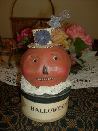 Vintage Nicole Sayre Paper Mache Pumpkin Head Candy Container