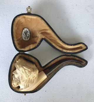 Vintage Sms Carved Turkish Meerschaum Pipe W Case