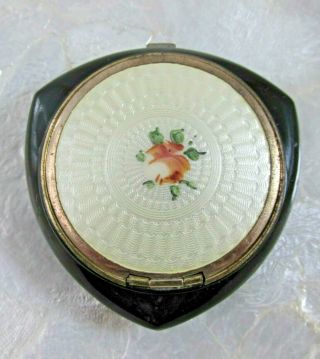Vintage Guilloche Enamel Powder Rouge Compact With Puffs Mayfair Evans Case Co