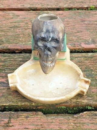 Vintage Ceramic Nodder Skeleton Ashtray