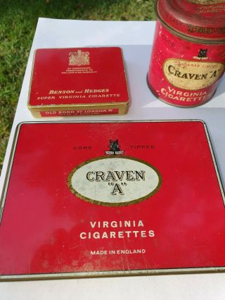 2 × Craven A Cigarettes Tins And 1 × Benson & Hedges Cigarette Tobacco Tin