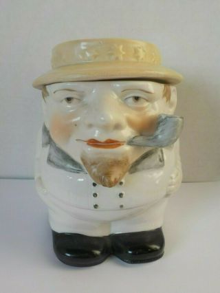 Antique German Porcelain Man Smoking A Pipe Figural Tobacco Jar