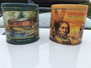 2 Red Man Chewing Tobacco 1988 Ltd Edition Advertising Collectible Tins Indian