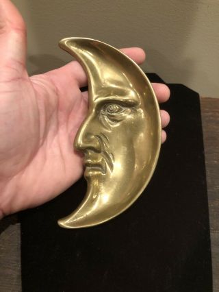 Vintage Brass Art Nouveau Half Moon Face Ashtray Trinket Coin Dish