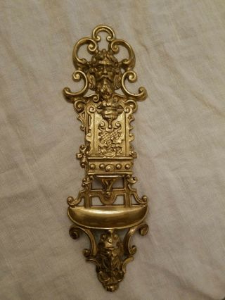 Antique Victorian Heavy Brass Wall Mount Match Box Holder Made In Italy