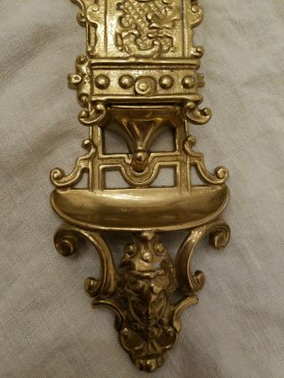 Antique Victorian Heavy Brass Wall Mount Match Box Holder made in Italy 3