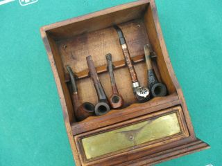 French Tobacco Cabinet & Pipe Rack And Five Pipes.