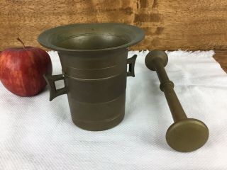 Vintage Brass Apothecary Mortar & Pestal With Square Handles