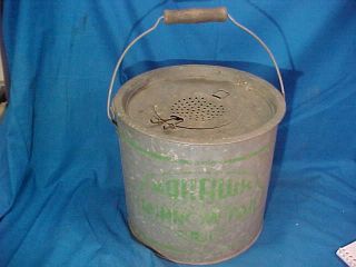 Vintage Mohawk Brand Minnow Pail Galvanized Metal Bait Bucket W Insert 2