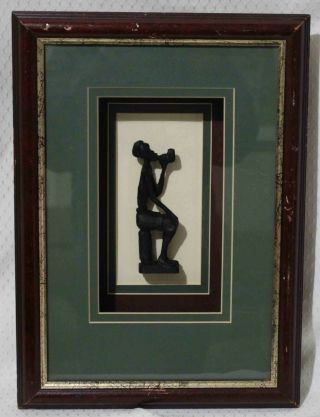 Vintage Hand Carved Ebony Wood Statue - " Wiseman " - South Africa Art - Framed