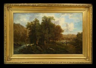 Fine Large 19th Century German Landscape Oil Painting,  Signed | Antique Frame