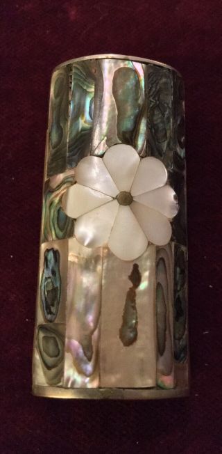Vintage Lighter Case / Sleeve Abalone Shell And Mother Of Pearl In Silver Case