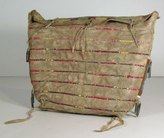 1890 Native American Sioux Indian Bead & Quill Decorated Hide Tepee Possible Bag