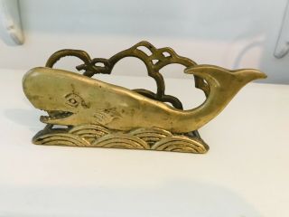 Brass Whale Napkin Or Letter Holder Vintage,  Maritime,  Nantucket,  Ocean