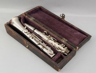 Rare Small 19thc Antique 1895 Cg Conn The Wonder Metal Silverplate Clarinet