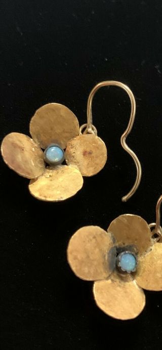 Vintage Judy Geib Gold And Opal Hydrangea Earrings