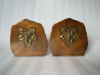 Vintage Arts & Crafts Drumgold Hand Hammered Copper Grape & Leaf Bookend Set