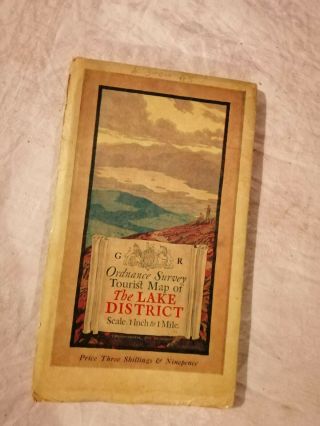 Vintage Ordnance Survey Tourist Map Of The Lake District 1939 Price 3/9