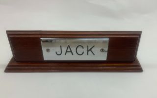 Vintage Office Name Plate Engraved Stainless Steel Wood Desk Jack