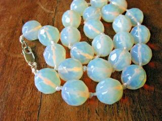 Vintage 925 Sterling Silver Faceted Moonstone Glass Bead Necklace