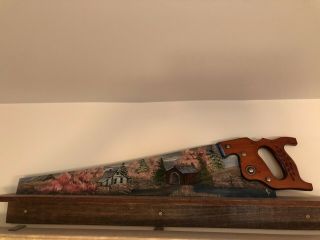 Vintage Hand Painted Hand Saw Decor With Country Scene