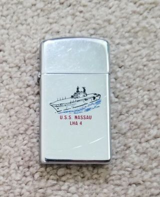 Vintage Zippo Slim Lighter USS NASSAU LHA 4 Double Sided US Navy Military 2