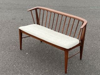 Mid Century Modern Settee Bench Wood Spindle Curved Back