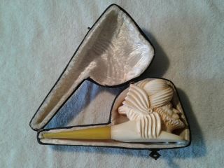 Vintage Meerschaum Hand Carved Pipe With Case