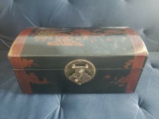 Vintage Chinese Jewelry Box With Brass Latch And Handles