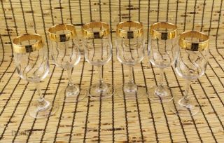 6 Gorgeous Vintage Italian Cellini Etched Crystal Wine Glasses W/ 24k Gold Rims