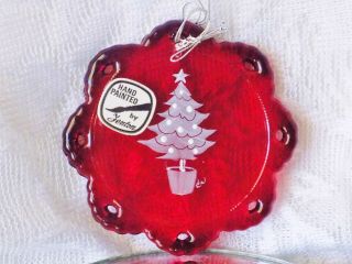 Vintage Fenton Ruby Red Glass Christmas Ornament Hp W/orig Box