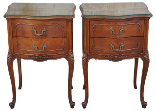 Antique Walnut French Provincial Louis Xv Serpentine Nightstands Side End Tables