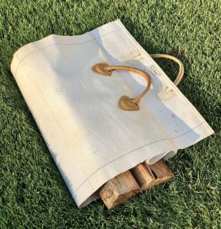 Vintage Ll Bean Canvas Log Firewood Carrier With Leather Handles - Made In Maine