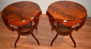 1910s English Regency Crotch Mahogany Side Tables / End Tables