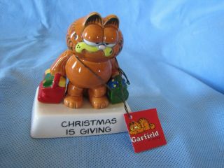 Vintage Enesco Garfield Cat Christmas Is Giving Ceramic Figurine With Tag
