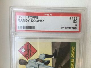 1955 Topps Sandy Koufax Brooklyn Dodgers 123 PSA 5 EX ROOKIE RC SHARP 3
