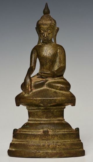16th Century,  Shan,  Antique Burmese Bronze Seated Buddha On Double Base