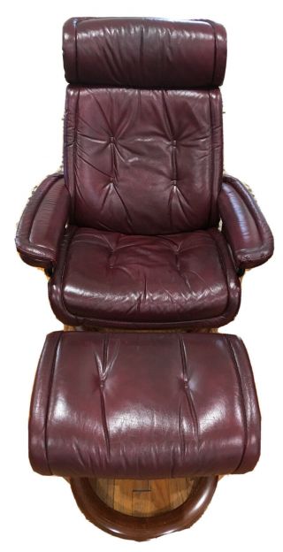 Ekornes Stressless Recliner Chair & Ottoman Burgundy/wine Color Leather
