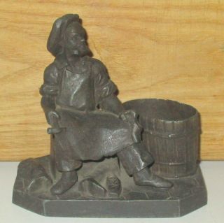Antique 19th Century Bronzed Spelter Figural Shoe Cobbler Match Holder/striker